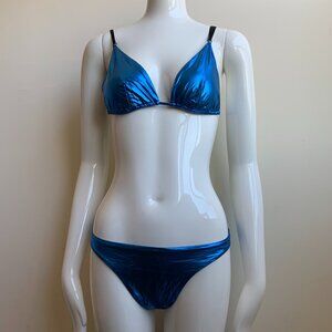 Sauvage blue metallic foil lame bikini
